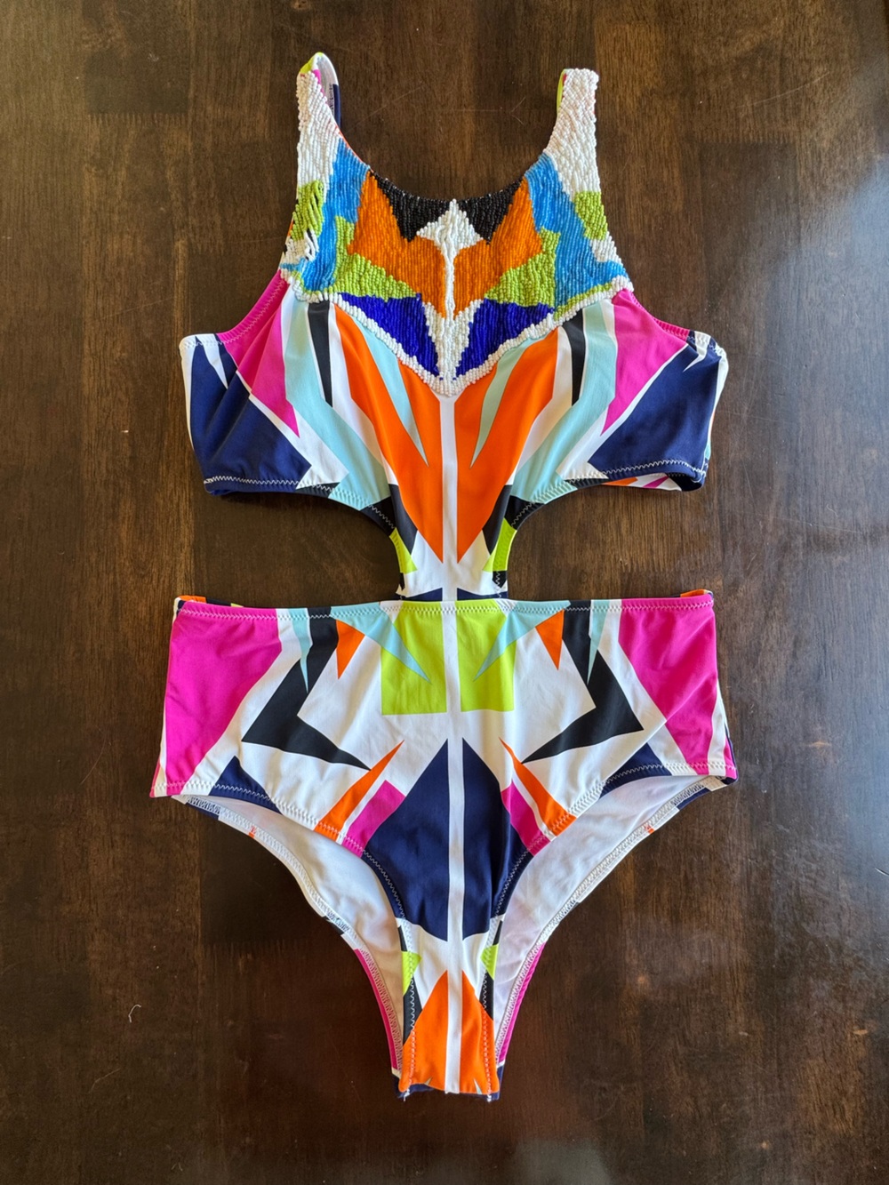 Zingara Colorful Geometric Cutout One-Piece monokini Swimsuit - beaded $150+